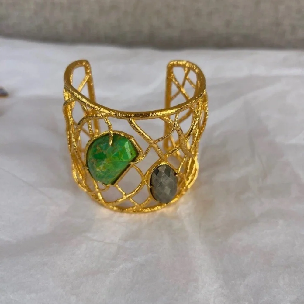Alexis Bittar Gold and Green Cuff Bracelet